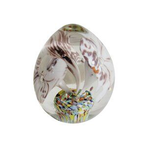 Vintage Hand Blown Paperweight Egg Shaped Art Glass Jack in Pulpit Flower